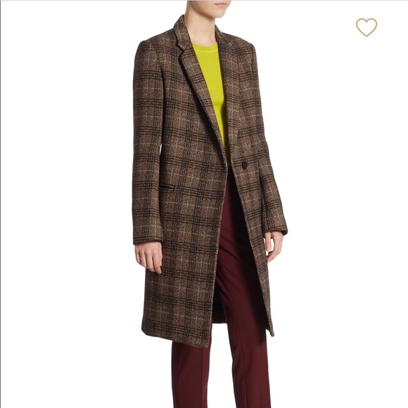 Theory wool blend long plaid print coat, M - Picture 2 of 5